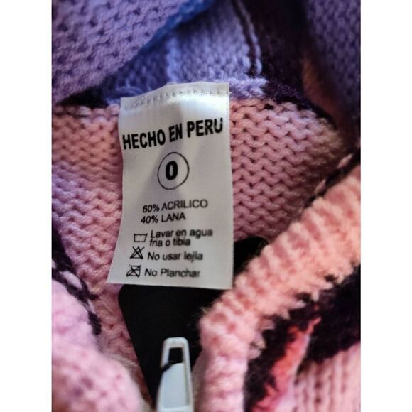 PERUVIAN HAND KNIT PATCHWORK HOODED ZIP UP PINK SWEATER NWT - Picture 7 of 11